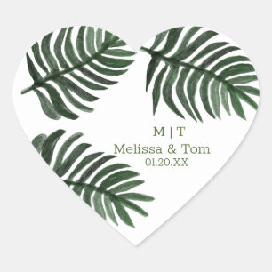 Tropical Botanical Palm Tropical Wedding Thank You Heart Sticker