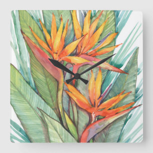Tropical Botanical Paradise II Square Wall Clock