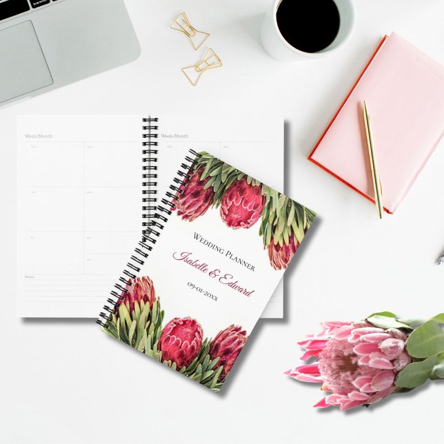 Tropical Botanical Pink Protea Floral Wedding Plan Planner (Creator Uploaded)