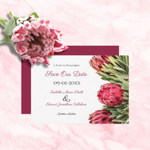 Tropical Botanical Pink Protea Floral Wedding Save The Date