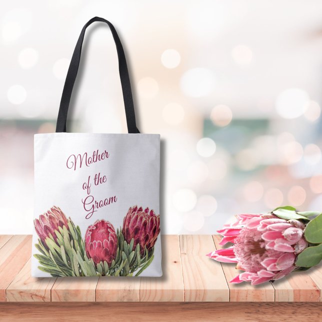 Tropical Botanical Pink Protea Flowers Green Leave Tote Bag (Creator Uploaded)