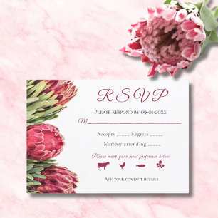 Tropical Botanical Pink Proteas Bouquet Wedding R RSVP Card