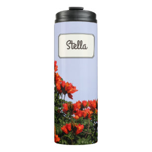 Tropical Botanical Red Flowers Photo any Name Thermal Tumbler
