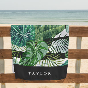 Tropical Botanical Stripe Personalized Beach Towel