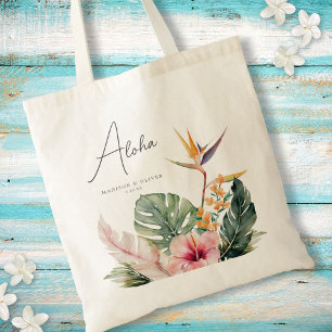 Tropical Botanical Watercolor Destination Wedding Tote Bag