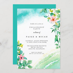 Tropical Botanical Watercolor Engagement Party Invitation