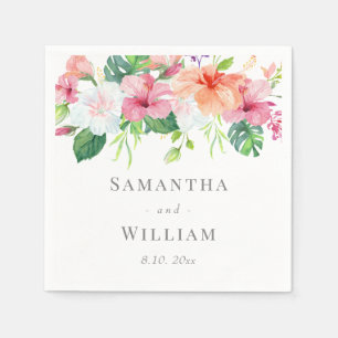 Tropical Botanical Watercolor Floral Wedding Napkin