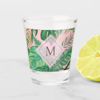 Tropical Botanical Watercolor Pink Art Monogram