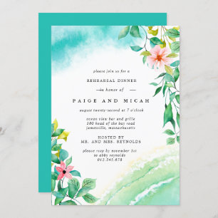 Tropical Botanical Watercolor Wedding Rehearsal Invitation