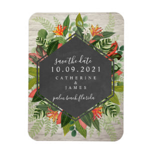 Tropical Botanical White Brick Wedding Magnet