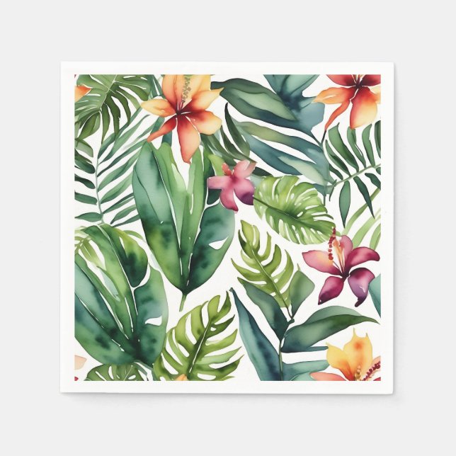 Tropical Botanicals Vibrant Watercolor Foliage Napkin (Front)