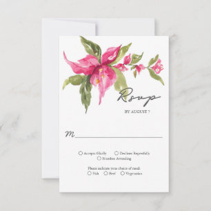 Tropical Bougainvillea Flower Watercolor Wedding RSVP Card