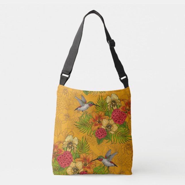 Tropical bouquet and hummingbirds 2 crossbody bag (Front)