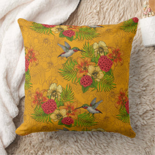 Tropical bouquet and hummingbirds 2 cushion