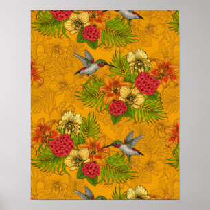 Tropical bouquet and hummingbirds 2 poster