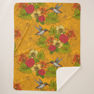 Tropical bouquet and hummingbirds 2 sherpa blanket