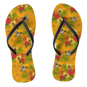 Tropical bouquet and hummingbirds 2 thongs