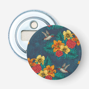 Tropical bouquet and hummingbirds bottle opener