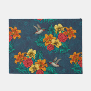 Tropical bouquet and hummingbirds doormat