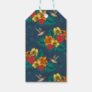 Tropical bouquet and hummingbirds gift tags