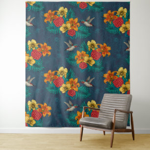 Tropical bouquet and hummingbirds tapestry
