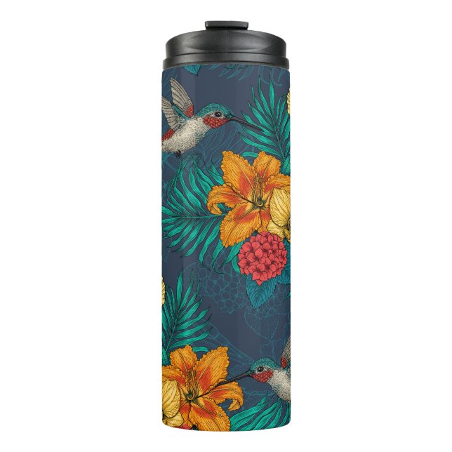 Tropical bouquet and hummingbirds thermal tumbler (Front)