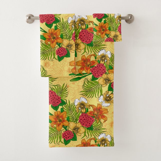 Tropical bouquet bath towel set (Insitu)