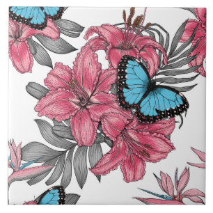 Tropical bouquet ceramic tile