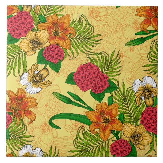 Tropical bouquet ceramic tile (Front)