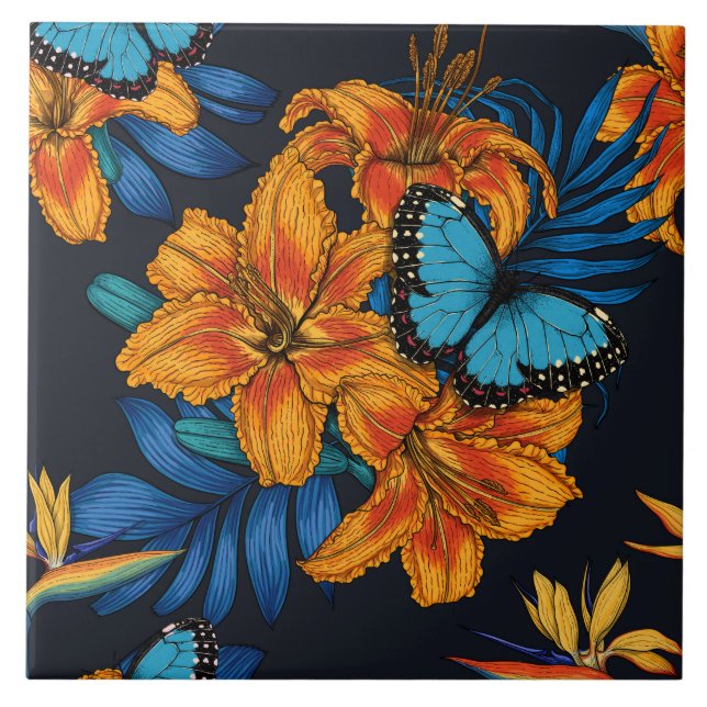 Tropical bouquet ceramic tile (Front)