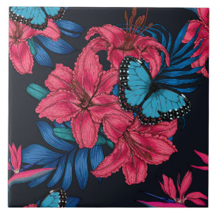 Tropical bouquet ceramic tile