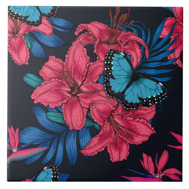 Tropical bouquet ceramic tile (Front)