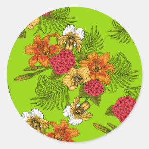 Tropical bouquet classic round sticker