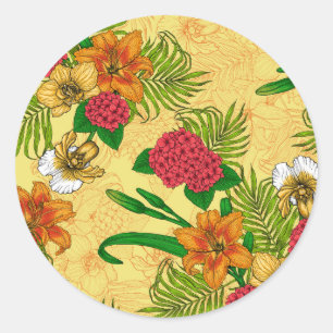 Tropical bouquet classic round sticker