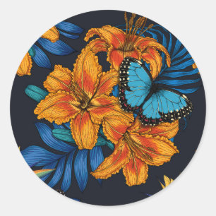 Tropical bouquet classic round sticker