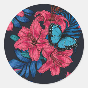 Tropical bouquet classic round sticker