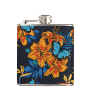 Tropical bouquet hip flask