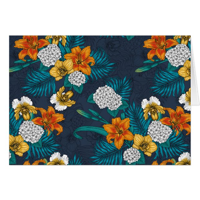 Tropical bouquet on blue (Front Horizontal)