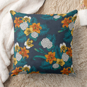 Tropical bouquet on blue cushion