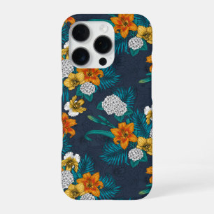 Tropical bouquet on blue iPhone 16 pro case