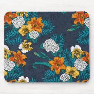 Tropical bouquet on blue mouse pad