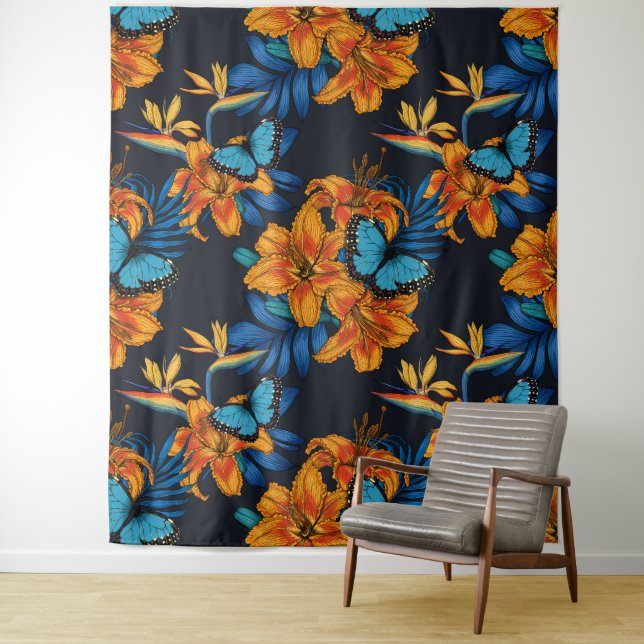 Tropical bouquet tapestry (In Situ)