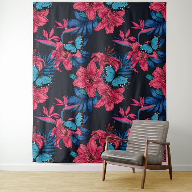 Tropical bouquet tapestry (In Situ)