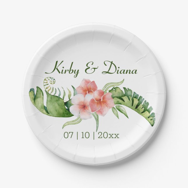 Tropical Bouquet Wedding Paper Plate (Front)