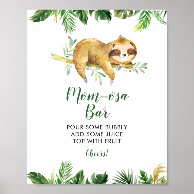 Tropical Boy Sloth Baby Shower Mum-osa Bar Poster (Front)