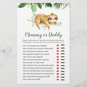 Tropical Boy Sloth Baby Shower Mummy or Daddy