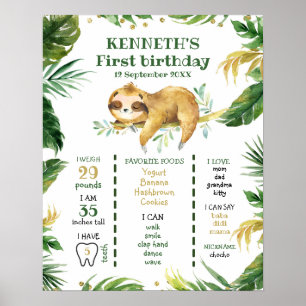 Tropical Boy Sloth First Birthday Sign