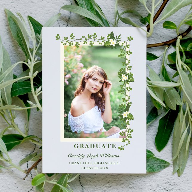Tropical Branches & White Flowers Graduation Invitation (Creator Uploaded)