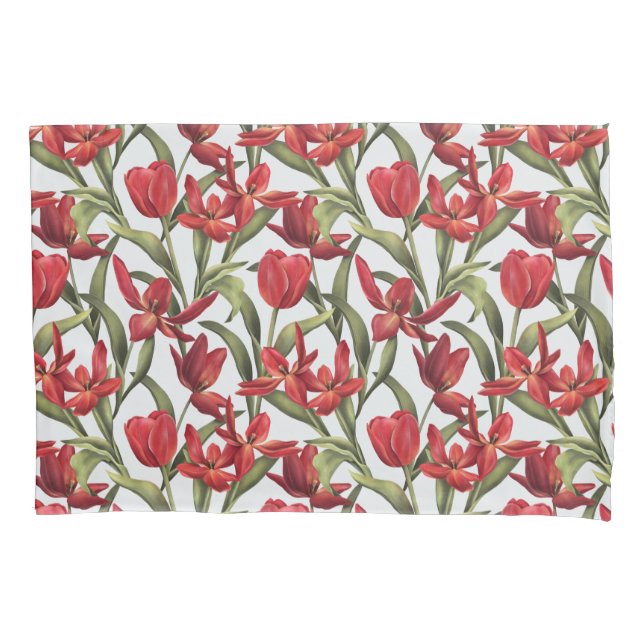 Tropical Breeze background with Red Tulips Pillowcase (Front)