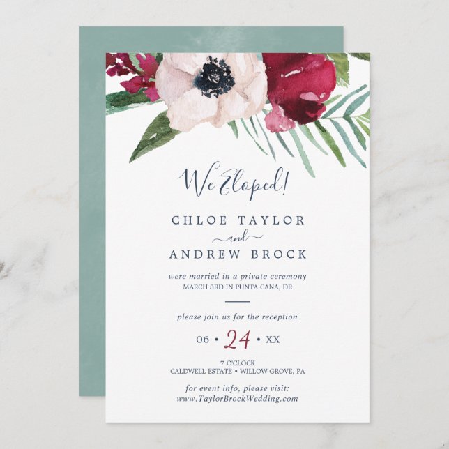 Tropical Breeze Elopement Reception Invitation (Front/Back)